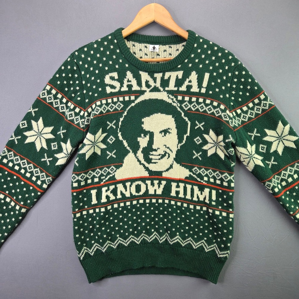Elf Movie Sweater Santa I Know Him Buddy the Elf Green Fair Isle Mens L Holiday